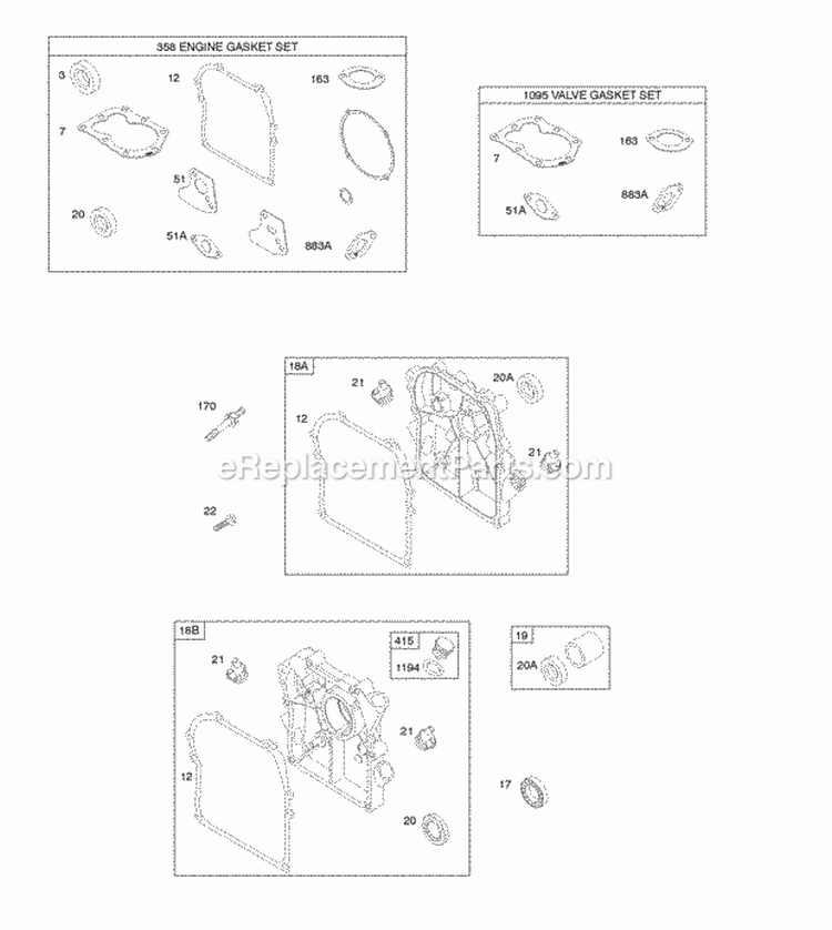 Crankcase CoverSump Gasket Set - Engine Gasket Set - Valve Diagram and Parts List for 097302-0109-F1  Briggs and Stratton Engine